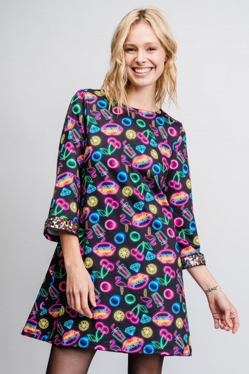 patrocinador Mercurio Jardines Vestido mini con estampado multicolor y detalles de lentejuelas - Rosalita  McGee