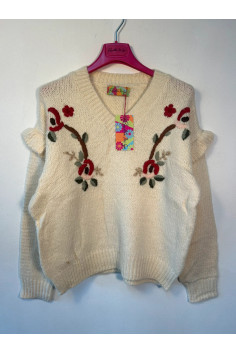 Jersey Beige Bordados Flores