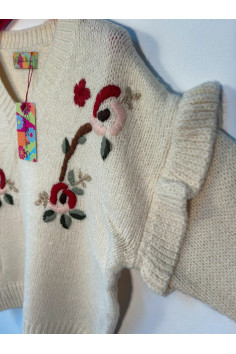 Jersey Beige Bordados Flores 2