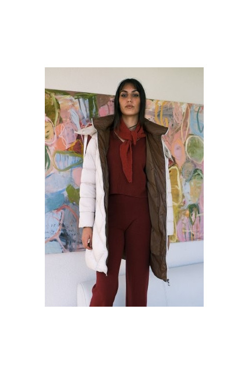 ANORAK BICOLOR BEIGE CON CAPUCHA.