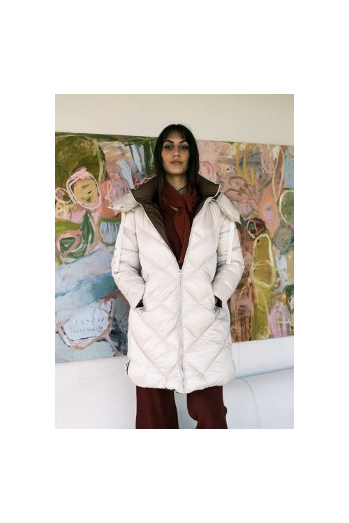 ANORAK BICOLOR BEIGE CON CAPUCHA.