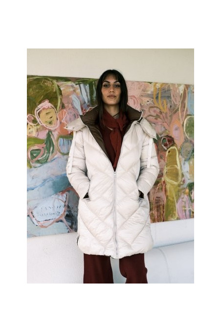 ANORAK BICOLOR BEIGE CON CAPUCHA.
