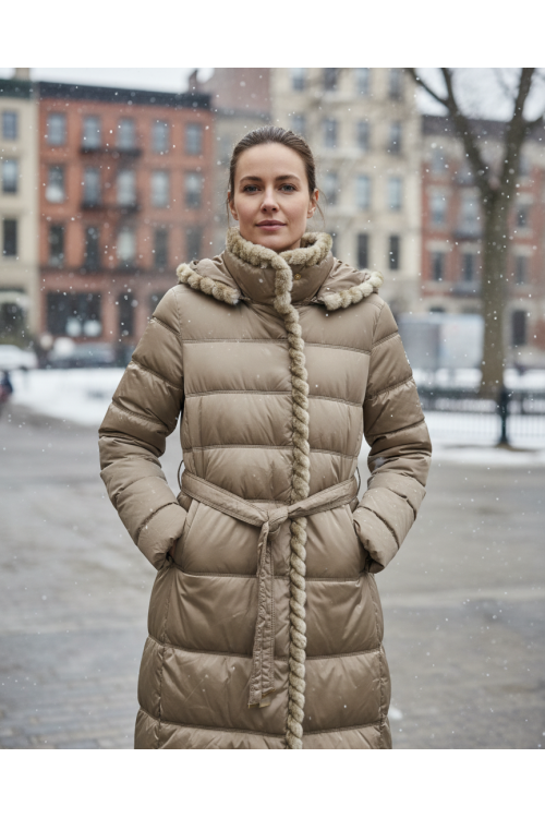 ANORAK TOSTADO CON CINTURÓN CAPUCHA Y...