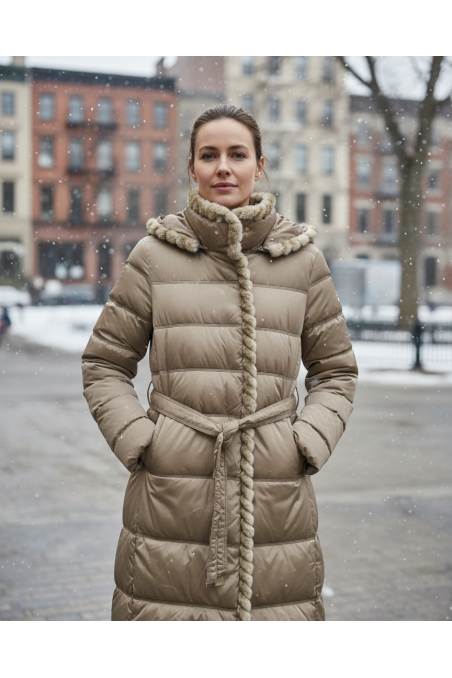 ANORAK TOSTADO CON CINTURÓN CAPUCHA Y PELO