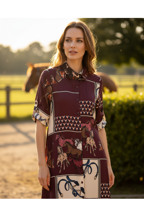 VESTIDO BURDEOS CABALLOS