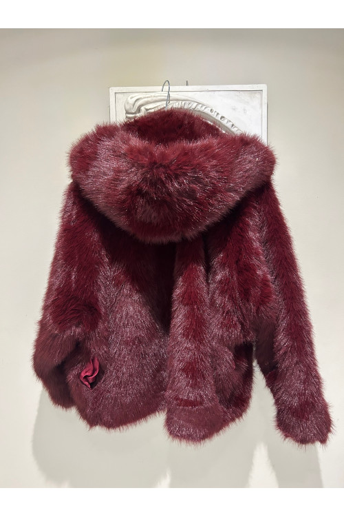 CHAQUETA PELO CAPUCHA BURDEOS