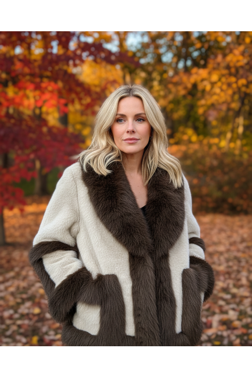 CHAQUETA PELO BICOLOR BEIGE MARRÓN