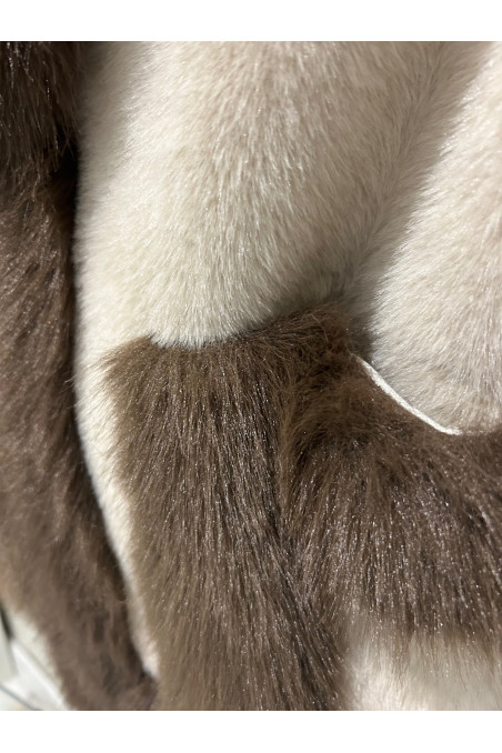 CHAQUETA PELO BICOLOR BEIGE MARRÓN