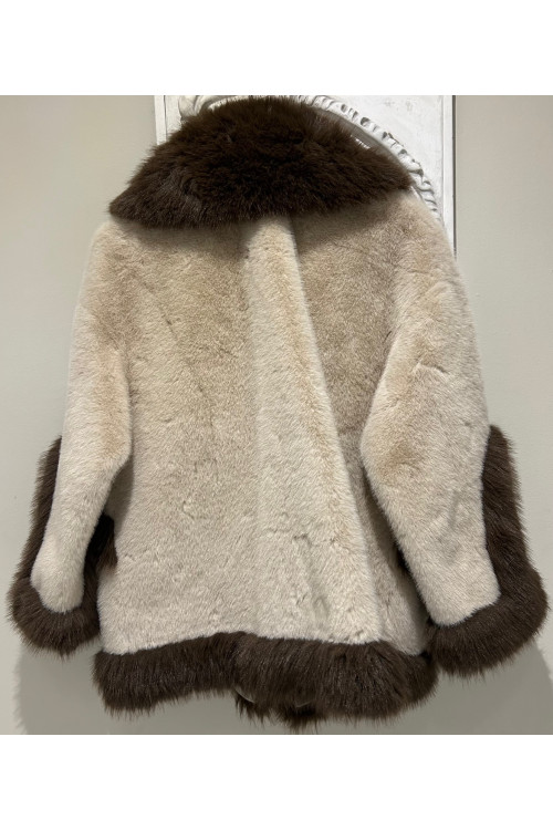 CHAQUETA PELO BICOLOR BEIGE MARRÓN