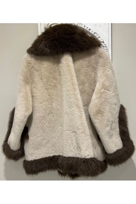 CHAQUETA PELO BICOLOR BEIGE MARRÓN