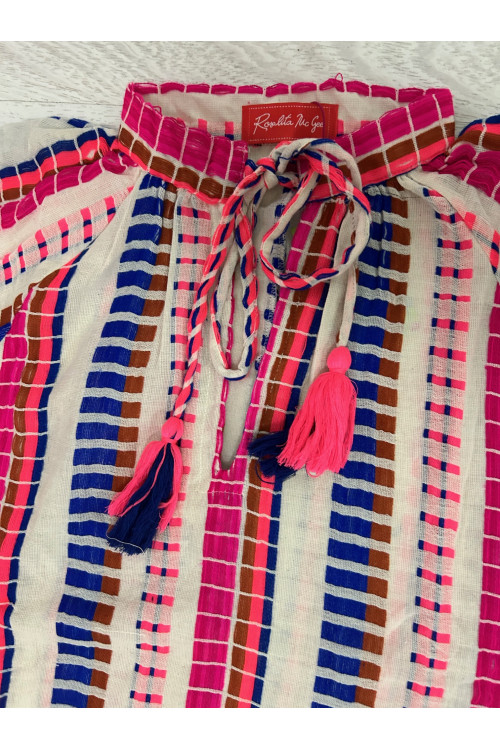 VESTIDO JACQUARD BLANCO/FUCSIA