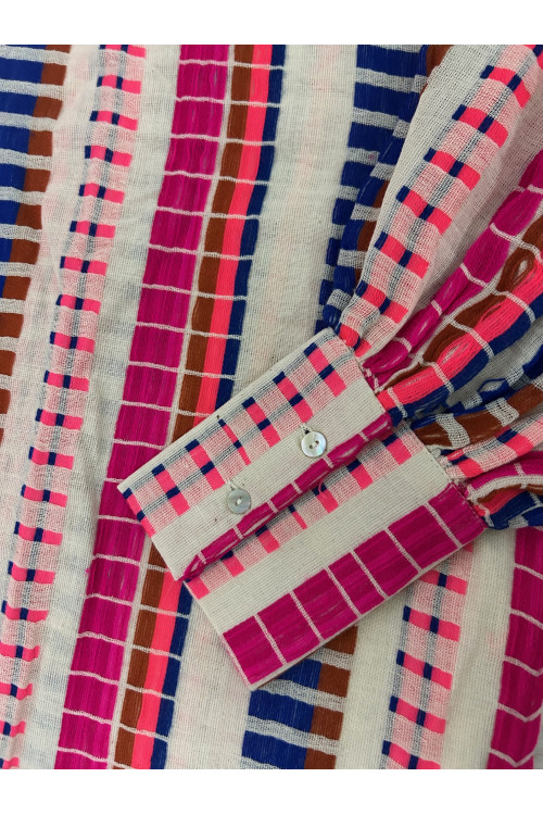 VESTIDO JACQUARD BLANCO/FUCSIA