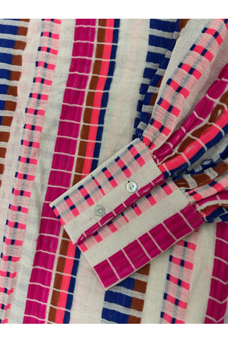 VESTIDO JACQUARD BLANCO/FUCSIA