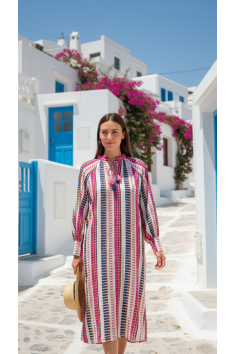 VESTIDO JACQUARD BLANCO/FUCSIA