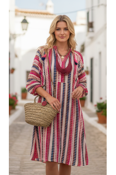 VESTIDO JACQUARD BLANCO/FUCSIA 2