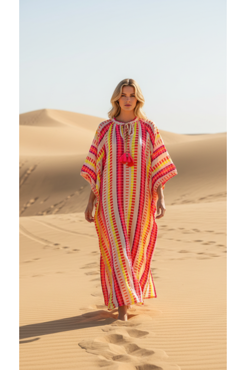 VESTIDO JACQUARD HUESO NARANJA