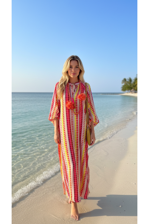 VESTIDO JACQUARD HUESO NARANJA