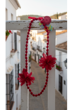 COLLAR BOLAS Y FLORES ROJO