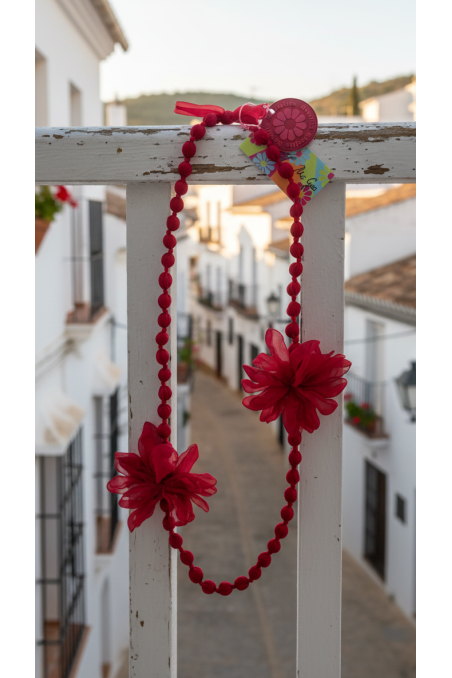 COLLAR BOLAS Y FLORES ROJO