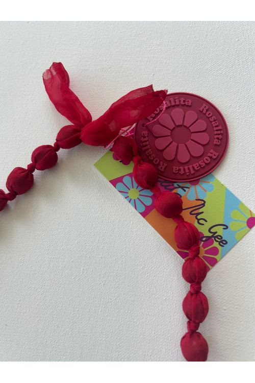 COLLAR BOLAS Y FLORES ROJO