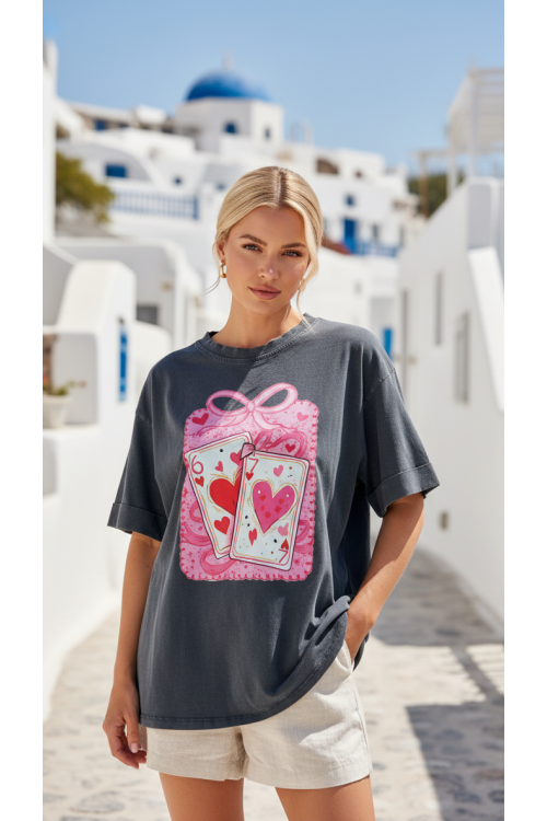 CAMISETA NEGRA CORAZONES