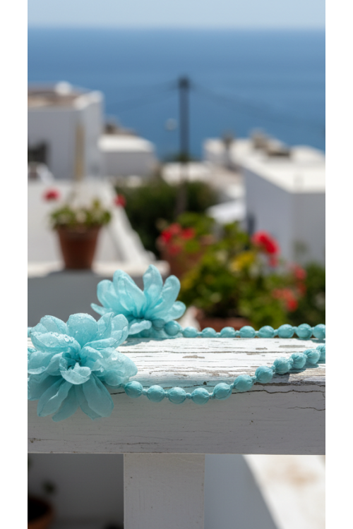 COLLAR BOLAS FLORES TURQUESA