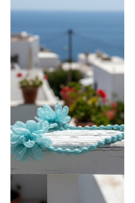 COLLAR BOLAS FLORES TURQUESA