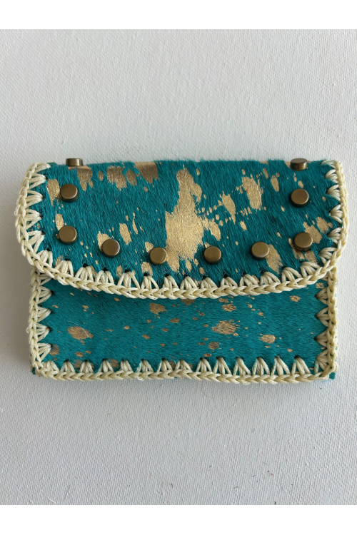 CARTERITA PIEL TACHUELAS TURQUESA