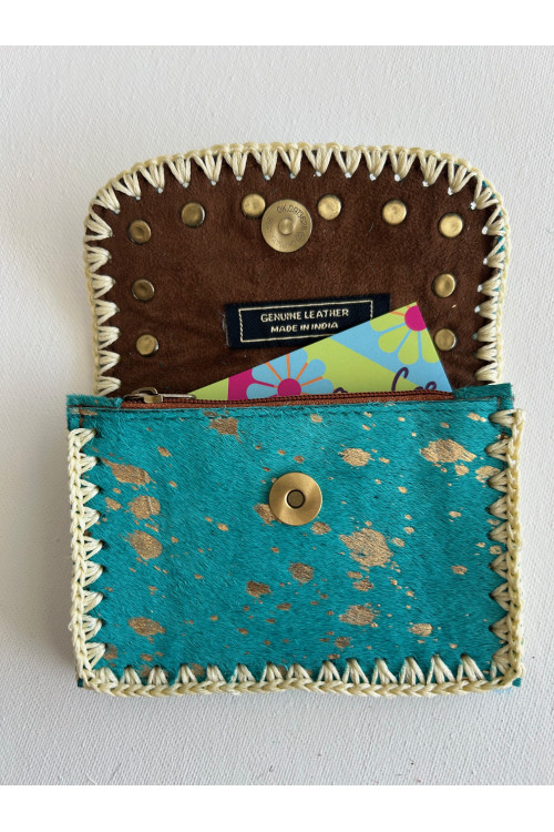 CARTERITA PIEL TACHUELAS TURQUESA