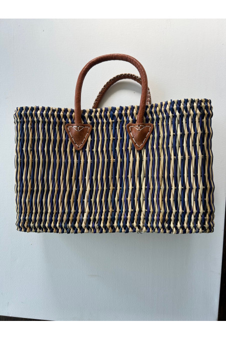 BOLSO MEDIANO PAJA BEIGE AZUL