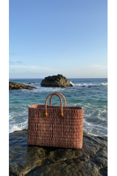 CESTO PAJA GRANDE BEIGE FUCSIA