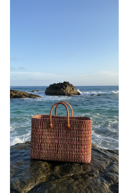 CESTO PAJA GRANDE BEIGE FUCSIA