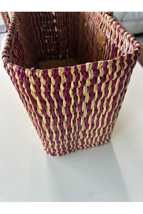 CESTO PAJA GRANDE BEIGE FUCSIA