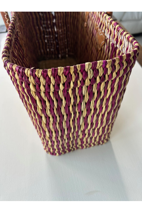 CESTO PAJA GRANDE BEIGE FUCSIA