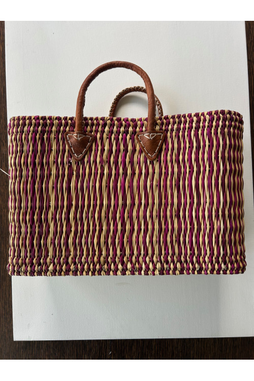 CESTO PAJA GRANDE BEIGE FUCSIA