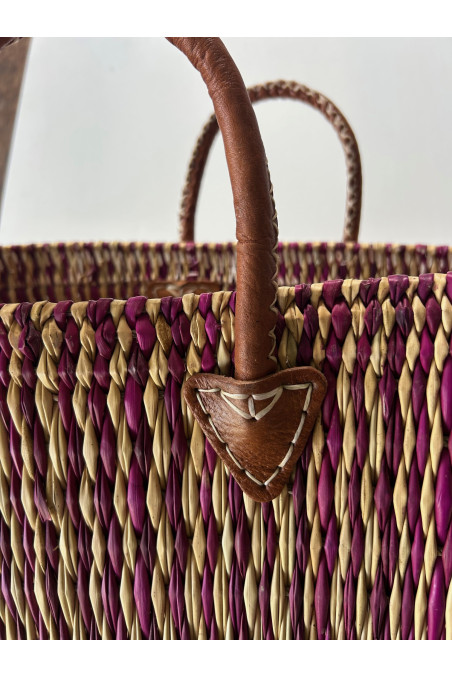 CESTO PAJA GRANDE BEIGE FUCSIA