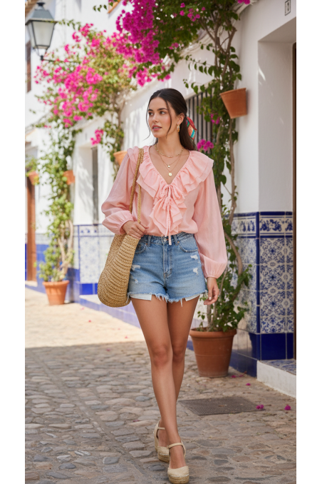 CAMISA VOLANTES ROSA