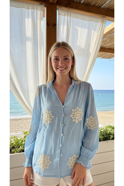 CAMISA BORDADA AZUL