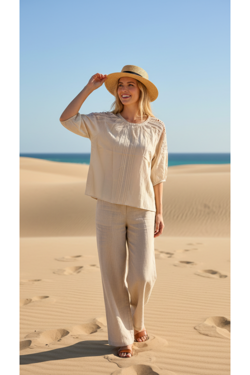 CAMISA BEIGE CALADOS