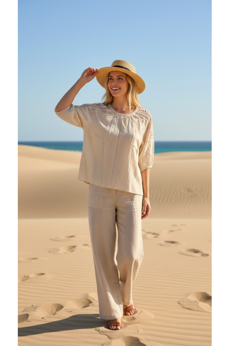 CAMISA BEIGE CALADOS