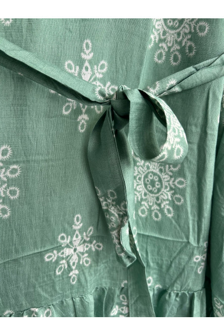 VESTIDO ESTAMPADO VERDE CINTURÓN