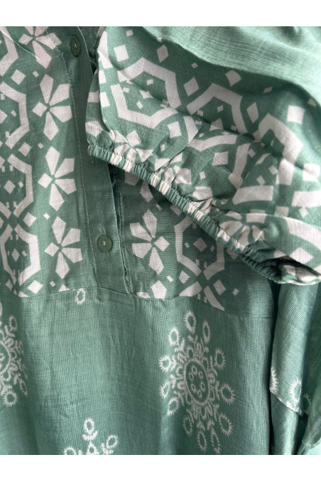 VESTIDO ESTAMPADO VERDE CINTURÓN