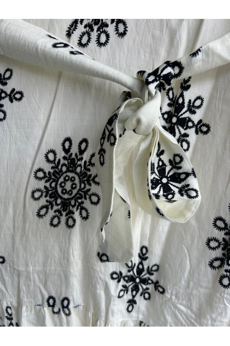 VESTIDO HUESO ESTAMPADO CINTURÓN