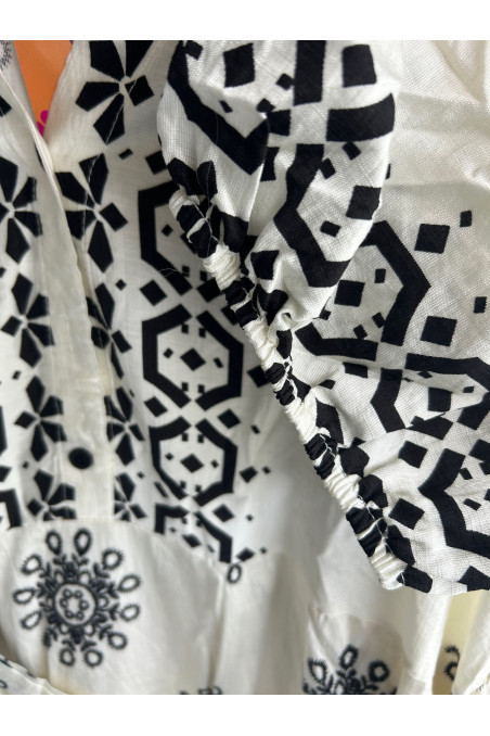 VESTIDO HUESO ESTAMPADO CINTURÓN