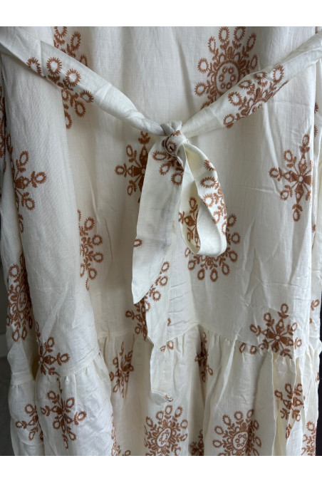 VESTIDO BEIGE ESTAMPADO CINTURÓN