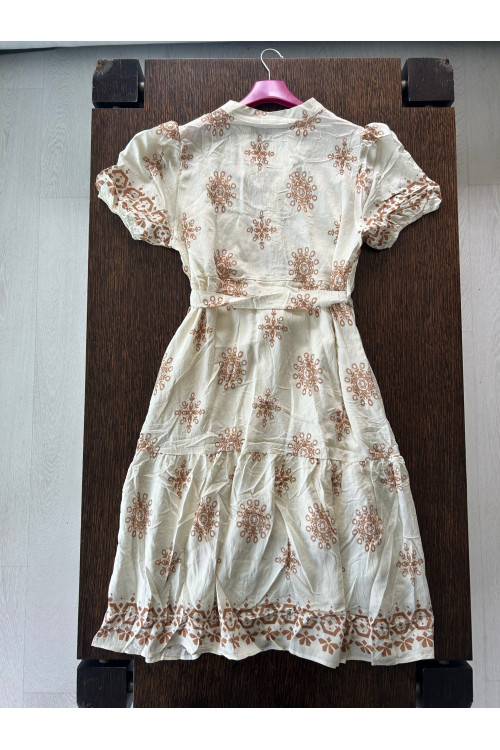 VESTIDO BEIGE ESTAMPADO CINTURÓN