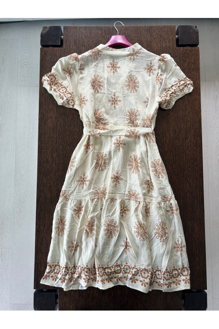 VESTIDO BEIGE ESTAMPADO CINTURÓN