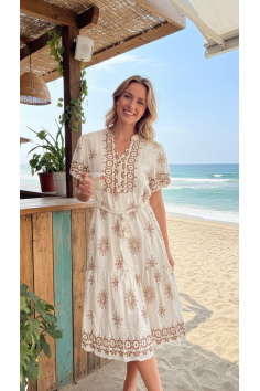 VESTIDO BEIGE ESTAMPADO...