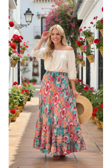 FALDA LARGA ESTAMPADA MULTICOLOR