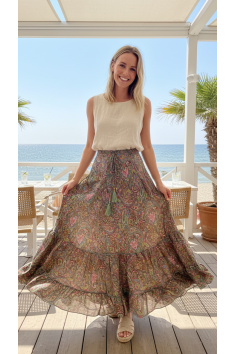 FALDA LARGA ESTAMPADA VERDE